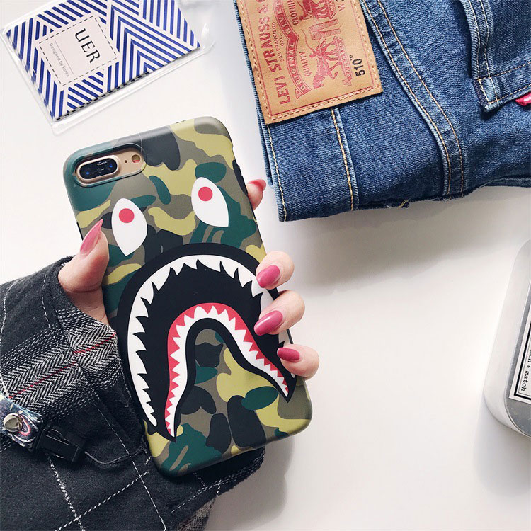 Mobile cell phone case cover for APPLE iPhone XS Camouflage Shark Mouth Scrub Creative Lanyard tpu 