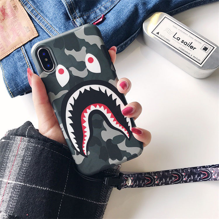 Mobile cell phone case cover for APPLE iPhone 6s Camouflage Shark Mouth Scrub Creative Lanyard tpu 