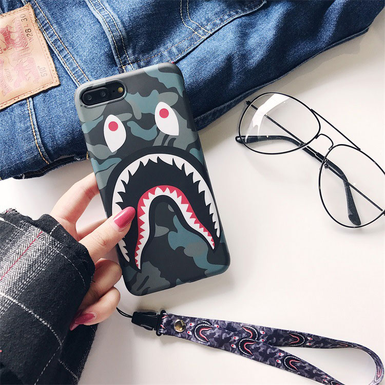 Mobile cell phone case cover for APPLE iPhone 6 Camouflage Shark Mouth Scrub Creative Lanyard tpu 