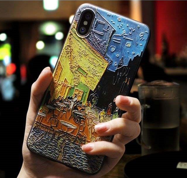 Mobile cell phone case cover for APPLE iPhone SE 3D Relief Van Gogh Painting Emboss TPU 