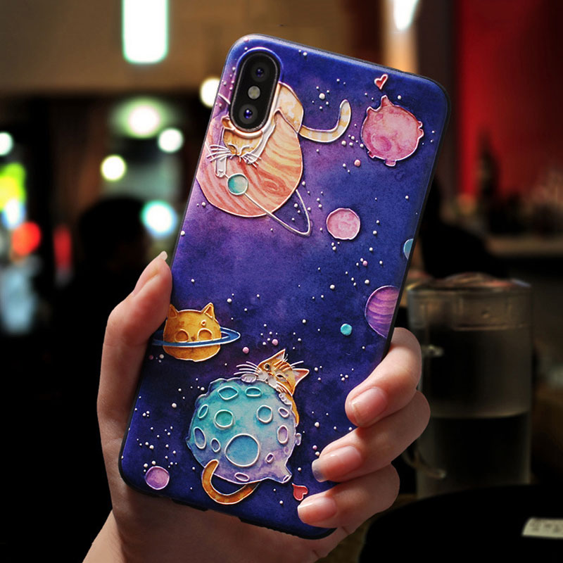 Mobile cell phone case cover for APPLE iPhone SE 3D Relief Van Gogh Painting Emboss TPU 