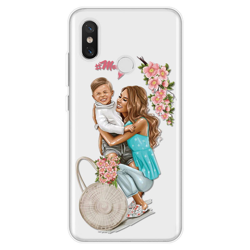 Mobile cell phone case cover for XIAOMI Redmi Note 5 Black Brown Hair Baby boy,Girl and Mom mother day Case xiaomi phone case cover 