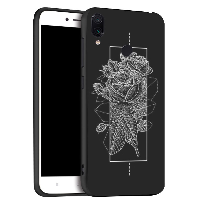Mobile cell phone case cover for XIAOMI Redmi 7 3D DIY Painted Black Silicon Soft TPU CaseDeer, flowers, love, fingers, hugs 
