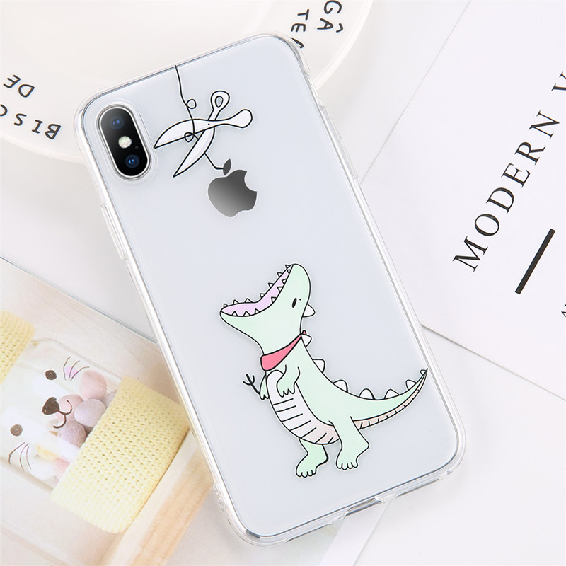 Mobile cell phone case cover for APPLE iPhone XS Transparent Cartoon Animals Cute Bear Dinosaur Soft 