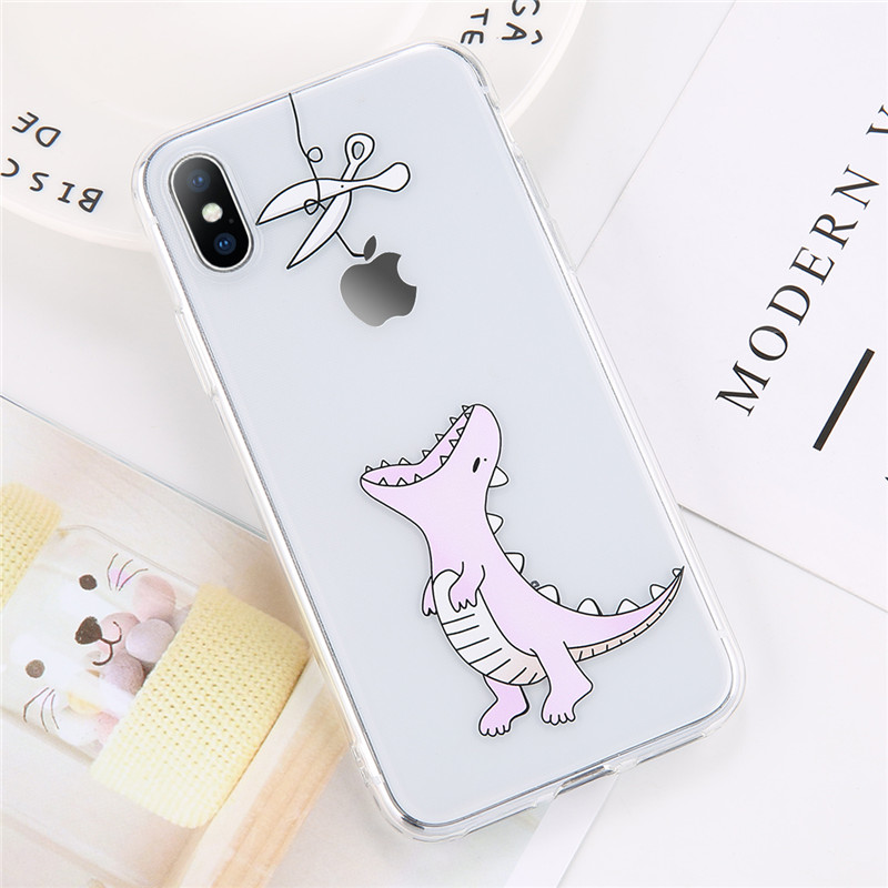 Mobile cell phone case cover for APPLE iPhone X Transparent Cartoon Animals Cute Bear Dinosaur Soft 