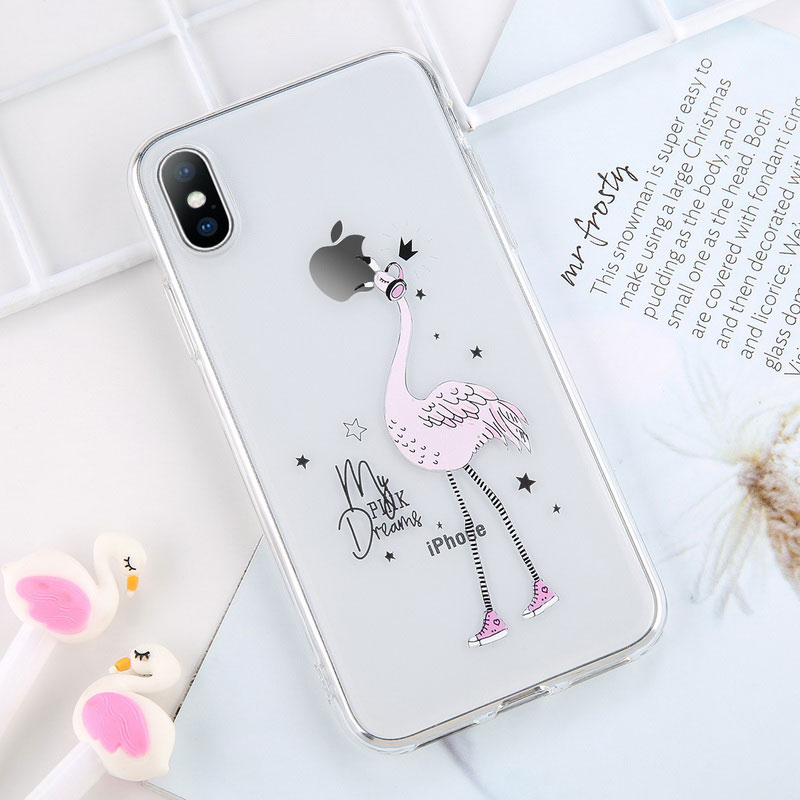 Mobile cell phone case cover for APPLE iPhone X Transparent Cartoon Animals Cute Bear Dinosaur Soft 