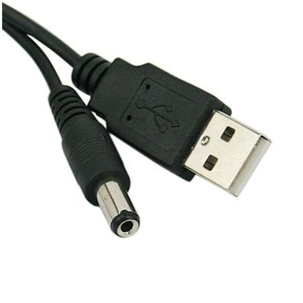 USB Cable 5.5mm / 2.1mm 5V DC Barrel Jack Power Cable (Black, 75cm)
